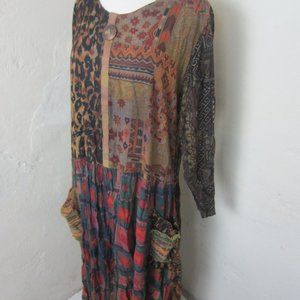 URU Hand Dyed Wearable Art Print Vintage Y2K Midi Dress Women's OS